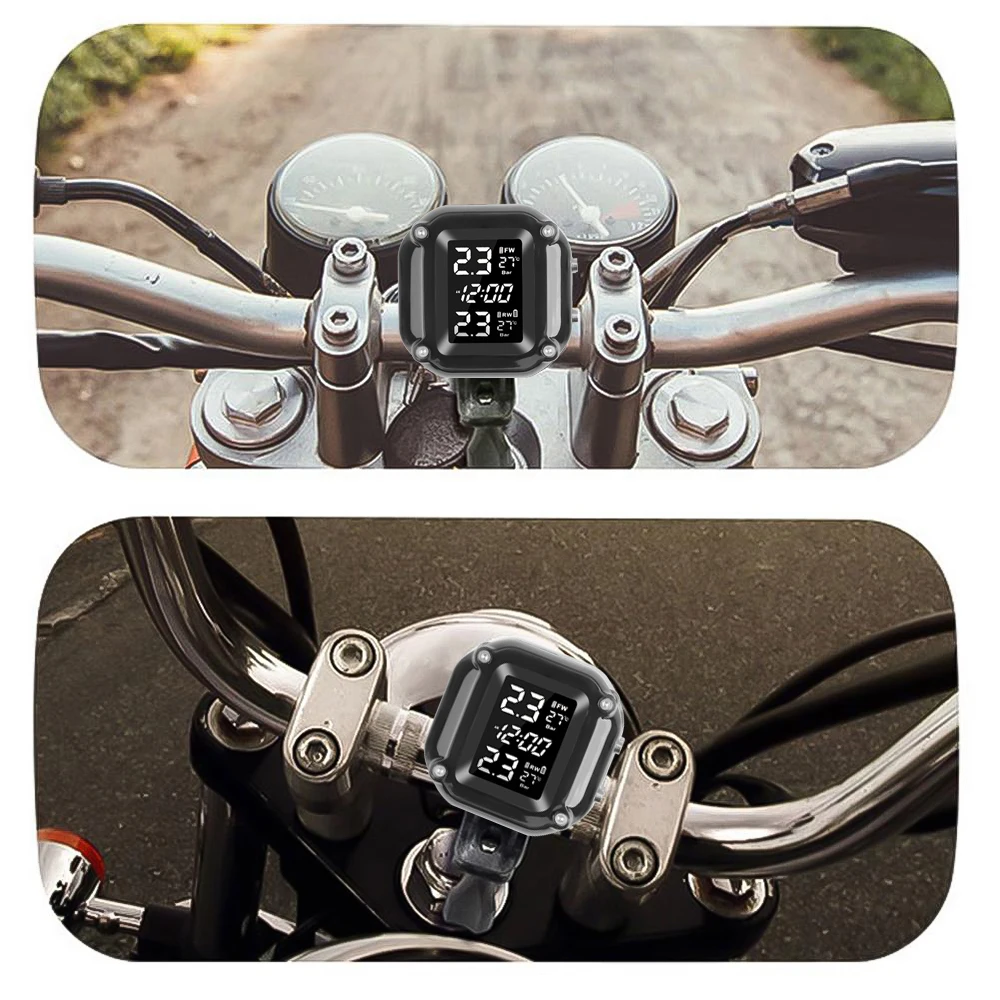 Motorcycle TPMS Motor Tire Pressure Tyre Temperature Monitoring Alarm System With 2 External Sensors Magnetic USB Quick Charging