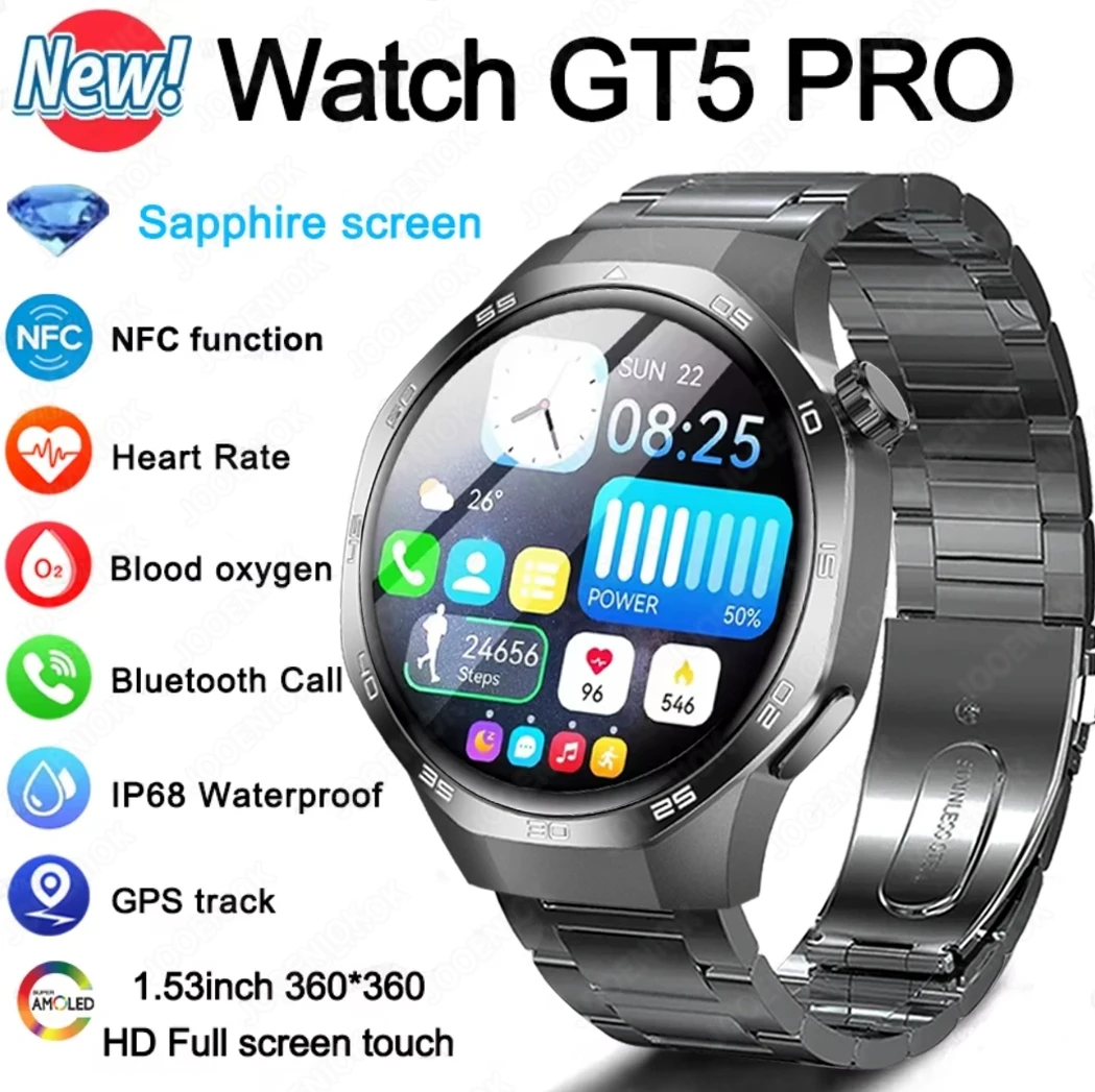 2025 New NFC Smartwatch Heart Rate Oxygen Monitor GPS Sports 1.53 Inch Display BT Calling Smart Watch Men Women For Xiaomi