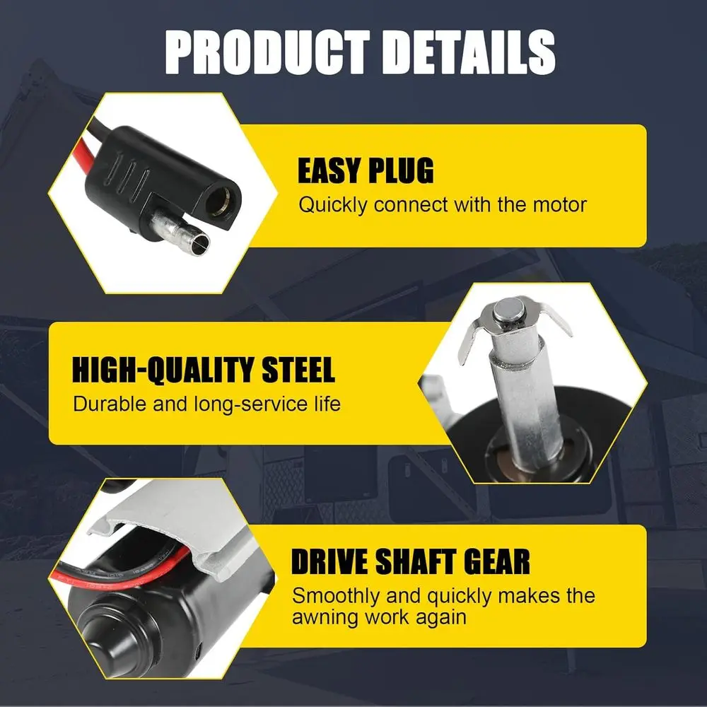 3317084.000U RV طقم تصليح محرك المظلة مناسب لسلسلة Dometic 9200 استبدال OE #   3316605.017 3316605.001 أسود