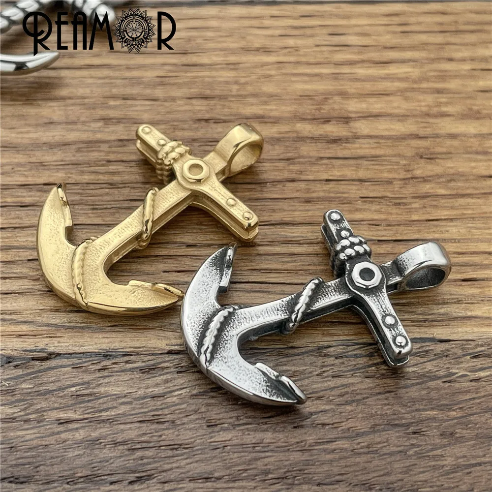 REAMOR 2pcs Gold Color Stainless Steel Anchor Hook Double Hole Necklace Pendant For Bracelet Connector Clasp Jewelry Accessories