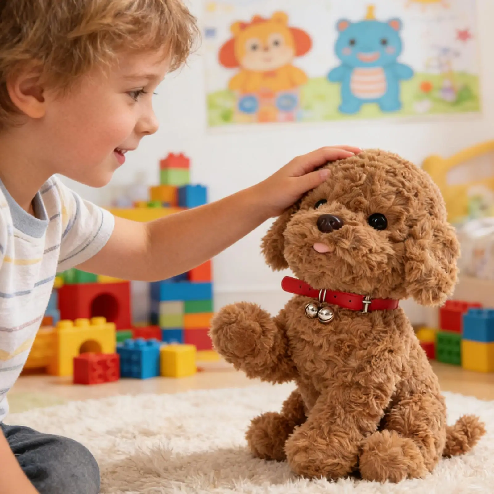 หุ่นยนต์สุนัขตุ๊กตาขนนุ่ม ของเล่นสัตว์เดินได้แบบอินเทอร์แอคทีฟ หุ่นยนต์สุนัขเสมือนจริงสำหรับเด็กชาย เด็กหญิง ครอบครัว เพื่อน วัยรุ่น