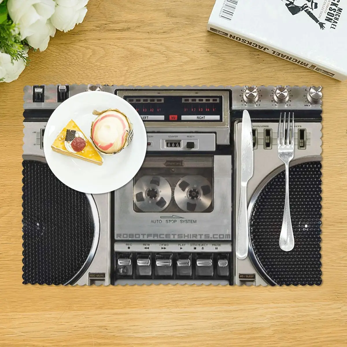 Mantel individual vintage estilo boombox/ghettoblaster de los años 80, lavable, para mesa de comedor, posavasos para cuencos, superabsorbente