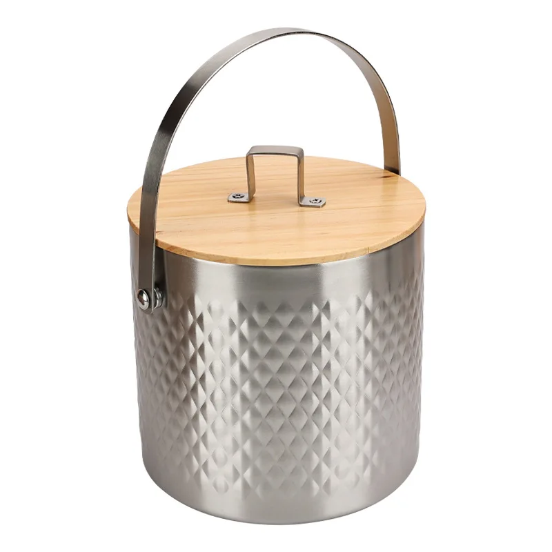 DEOUNY Double layer stainless steel wooden lid ice bucket, ice granule bar, commercial champagne beer bucket, KTV ice bucket