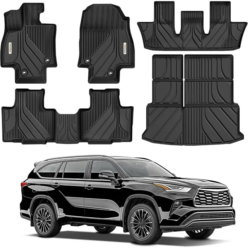 

US Floor Mats Fit for Toyota Grand Highlander 2024-2025 7 Seats, Custom Fit 3 Row Cargo & Liner Set, All-Weather TPE Full Set