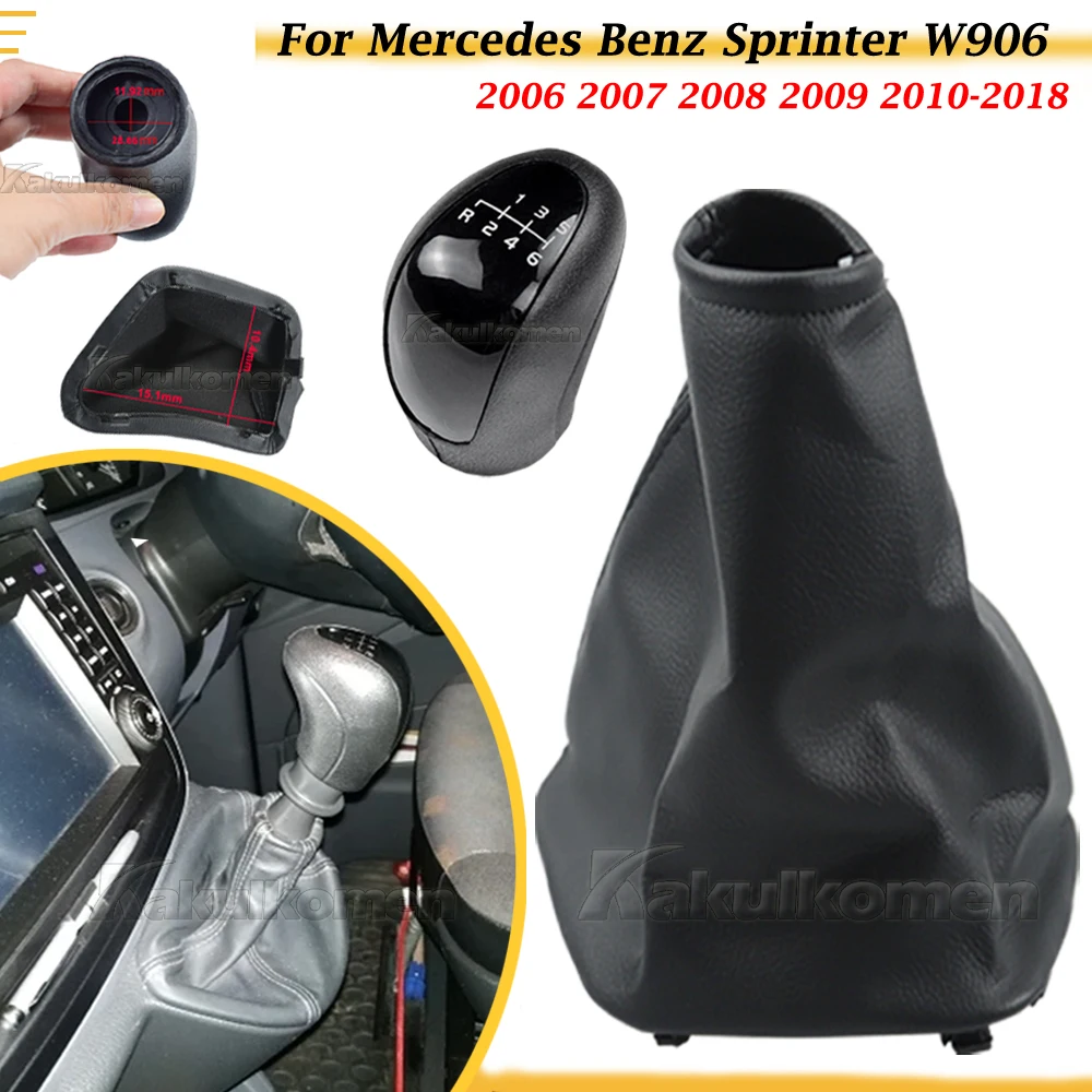 LHD Car Hand Speed Ball Gear Shift Knob Lever Leather Gaiter Boot Cover For Mercedes Benz Sprinter W906 2006 2007 2008-2018