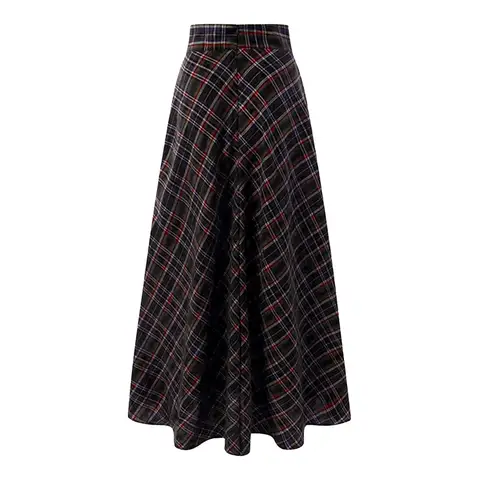 Plus Größe Vintage Wolle Plaid Röcke Frauen Dicke Warme Elegante EINE Linie Langen Rock Koreanischen Stil Casual Woolen Karierten Röcke