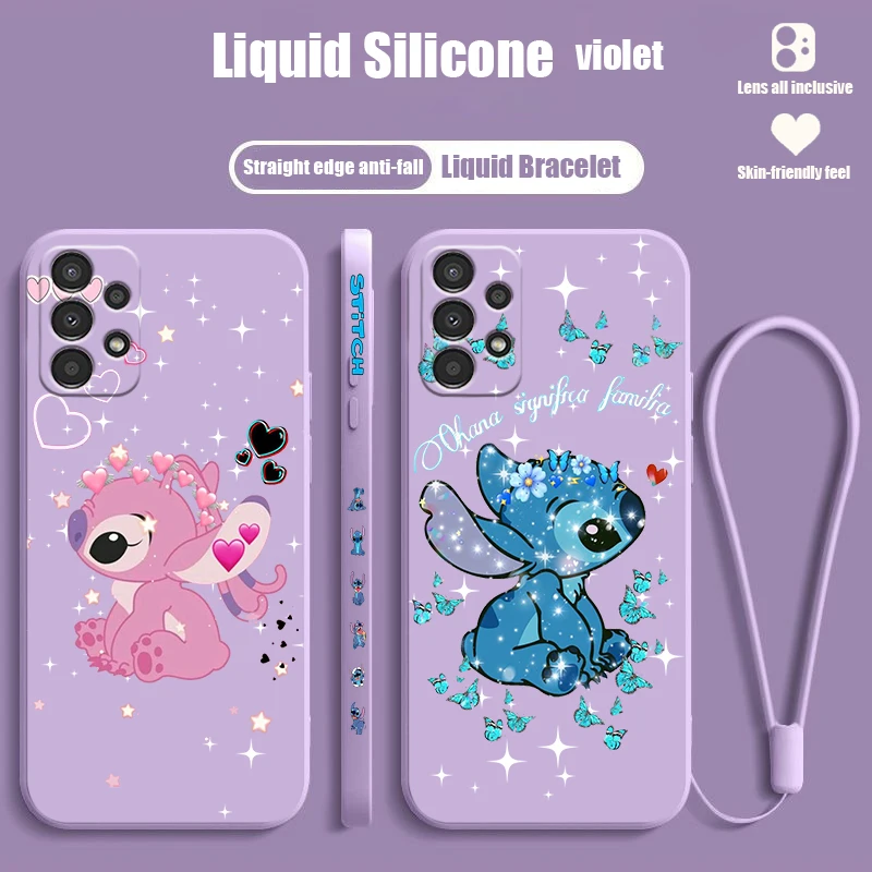 Disney Stitch Cute For Samsung A72 A54 A53 A52 A42 A34 A32 A25 A24 A23 A22 A15 A14 A13 A12 Liquid Left Rope Phone Case