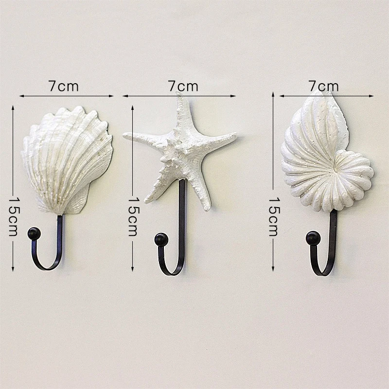 3Pcs Resin Clothes Hook Mediterranean Style Hooks Resin Scallop Conch Clothes Hooks Sea Star Decor Wall Mounted Hanger