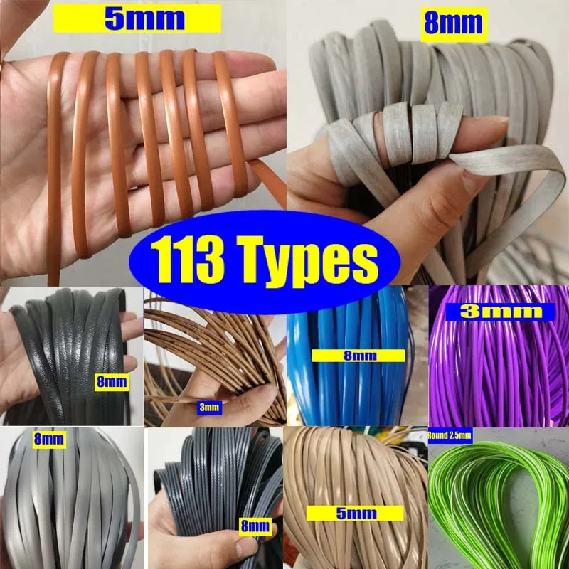 

113 Types 500g Round/Flat PE Synthetic Rattan Material For Weaving Bag Basket Craft Chair Table Repair Knit Furniture Accessory