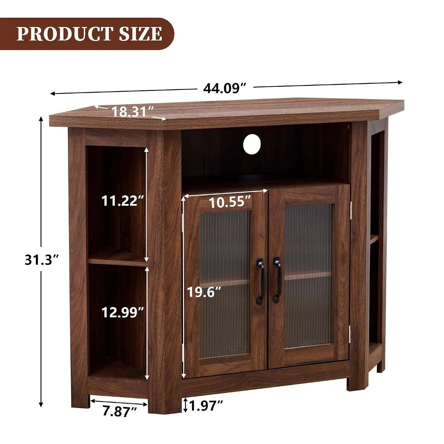 Corner TV Stand for 48 Inch TVs, Entertainment Center with Storage Shelves & 2 Doors, Console Cabinet for Living Room Bedroom, C