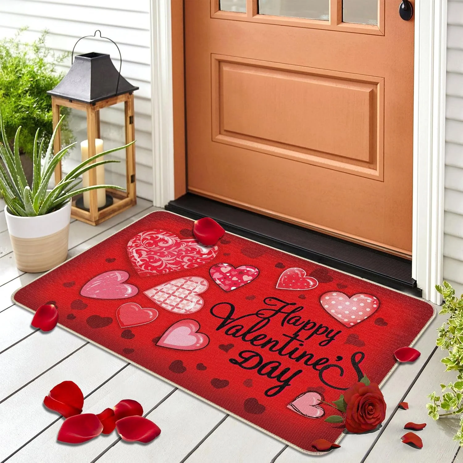 Valentinstag-Fußmatte, rosa, rot, herzförmig, gepunktet, Willkommens-Fußmatte, Wohnzimmerteppich, Eingang, Veranda, Dekorationsteppich