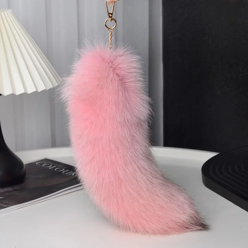 سلسلة مفاتيح بذيل فرو الثعلب الطبيعي للنساء ، سلاسل مفاتيح فروي ، إكسسوار جميل ، أنيق ، Y2K ، طول 35 ، #5