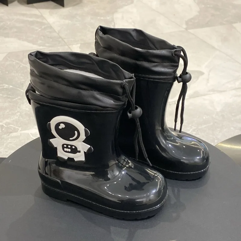 Kids Waterproof Rain Boots Non Slip Warm Fleece Lined Cute Shoes for Boys Girls Toddler Big Kids Kindergarten Outdoor Use