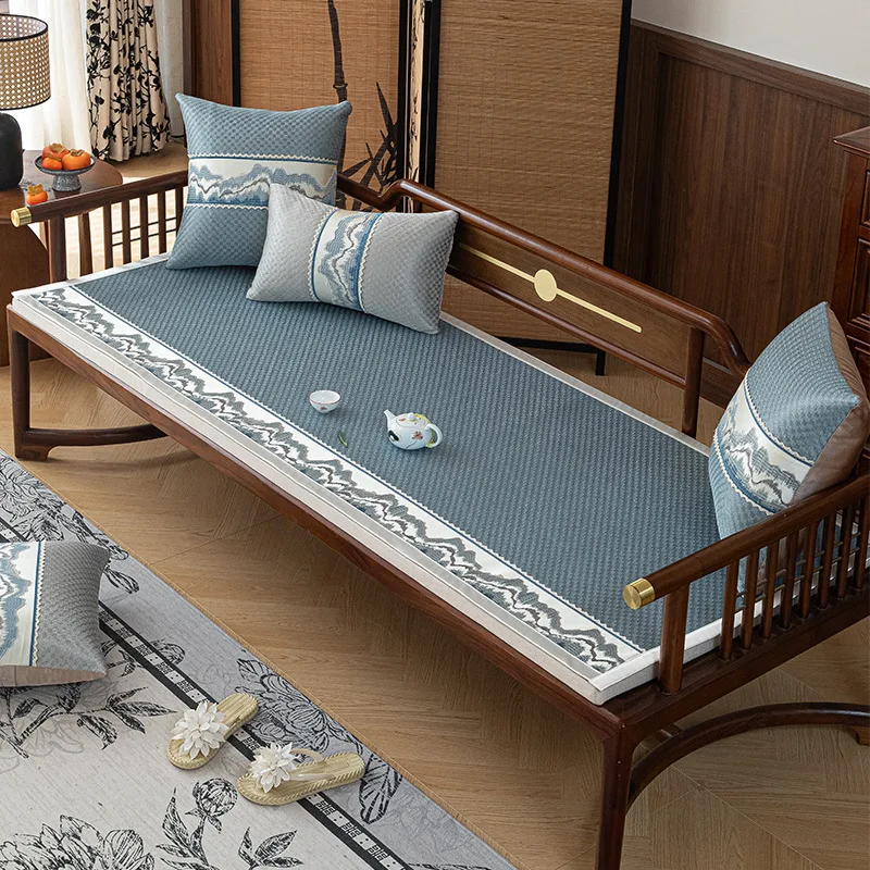 Chinese Printed Summer Cooling Sofa Cushion Luxury Ice Rattan Sofa Cover for Living Room Skin-Friendly Antiskid Recliner Cover