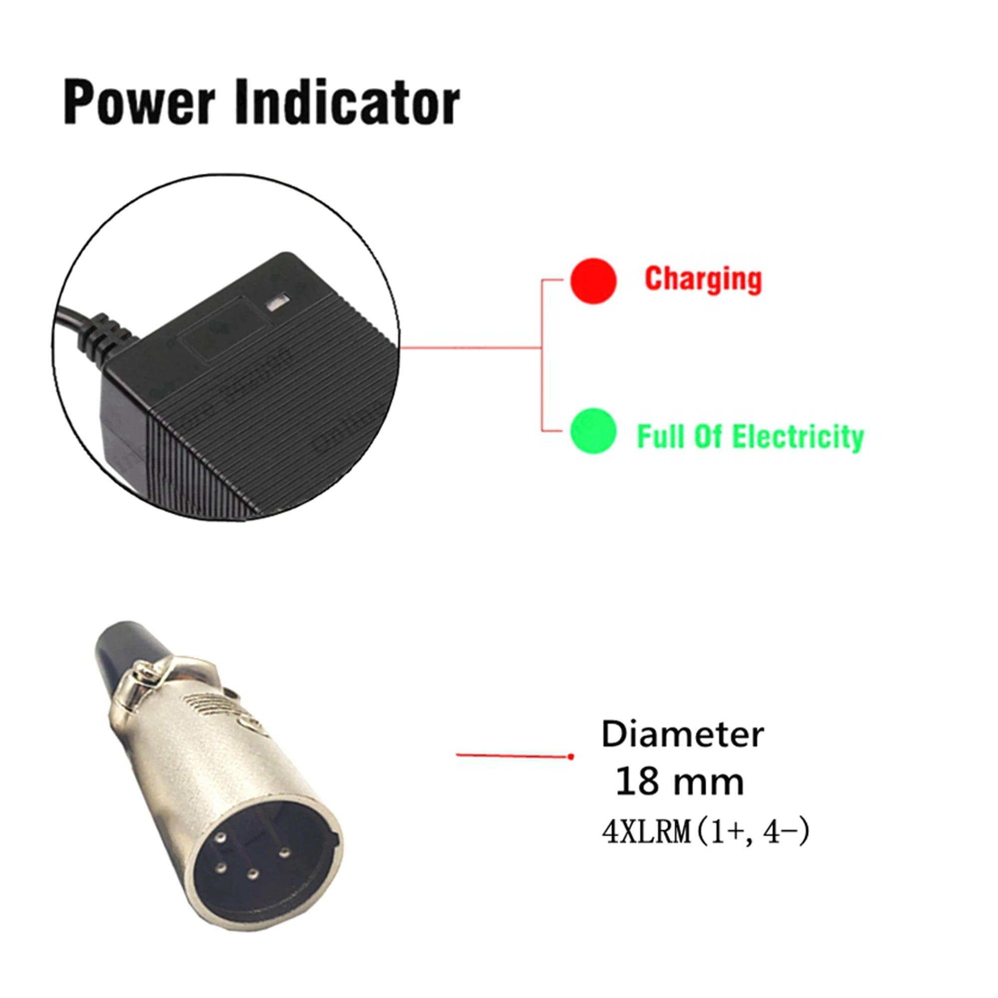 42v 2A charger Connector XLRM 4PIN(1+,4-) for 36v Li-ion lithium battery 10S 18650 battery pack