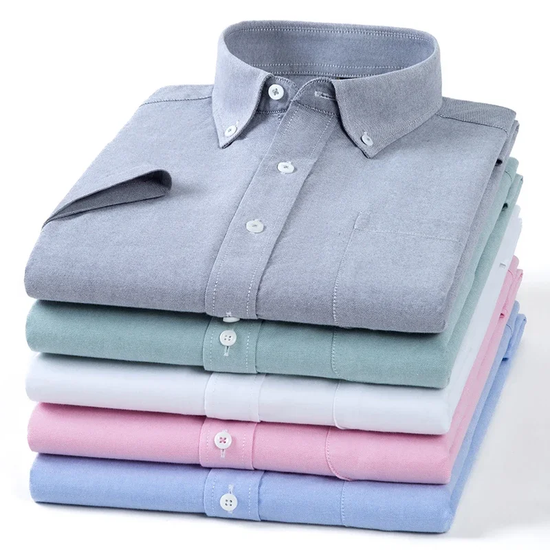 Hight qulity 100%cotton Oxford summer Short sleeve shirts for men solid color slim fit formal shirt soft office white clothes