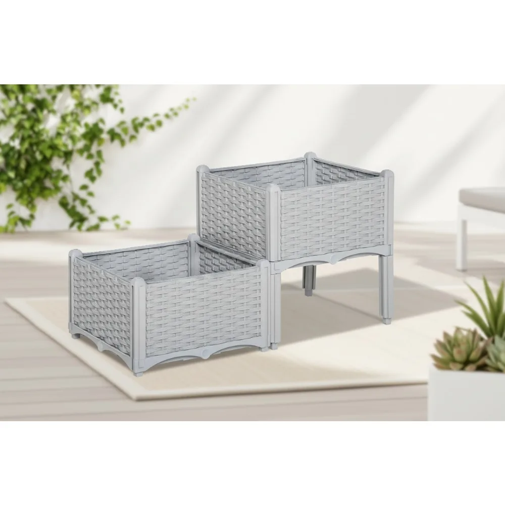 

2-Piece Raised Garden Bed with Legs, Elevated Planter Box for Flowers Herbs Vegetables, Gray