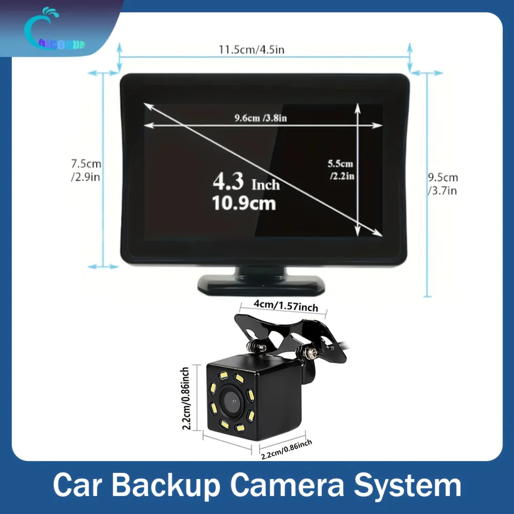 4.3-inch Automotive LCD Display and Automotive Rearview System with 8LED Camera with Night Vision for Pickups, Sedans, SUVs