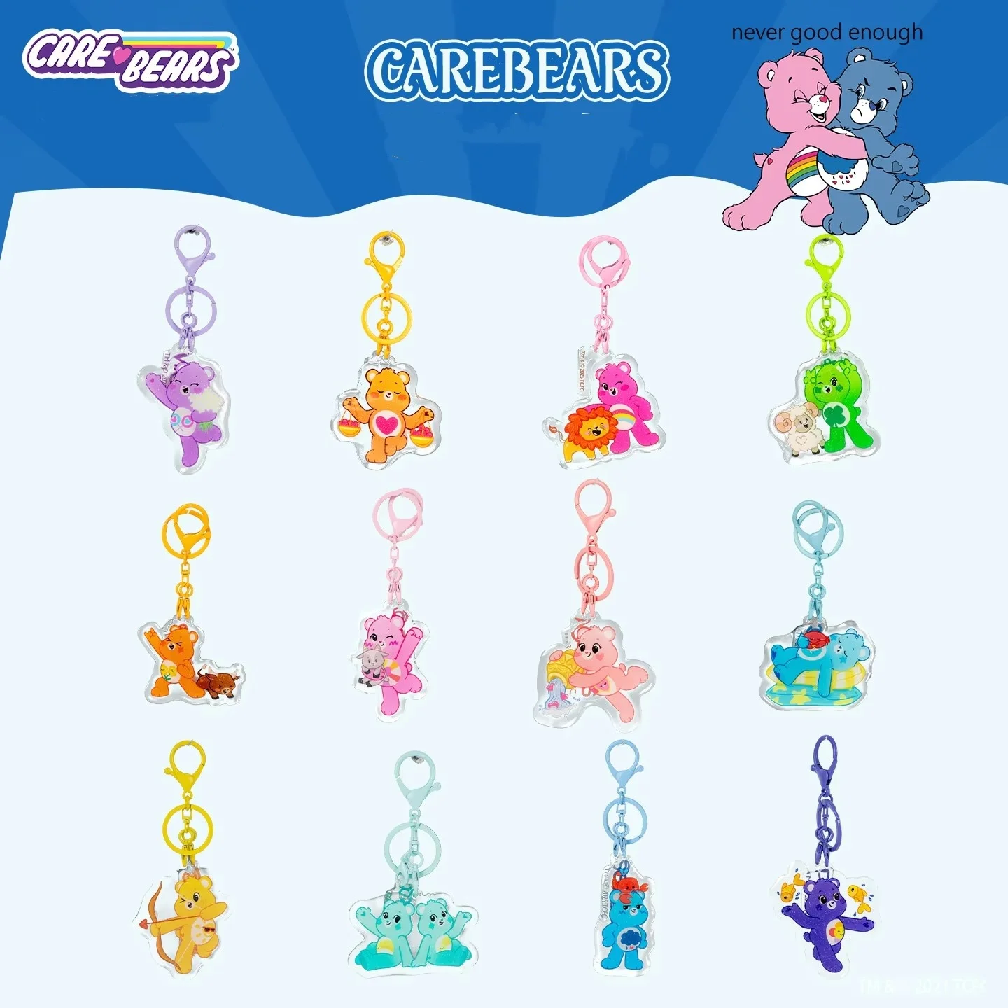 Neuankömmling Care Bears 12-Sternbilder-Schlüsselanhänger, niedliches Epoxid-Taschenanhänger-Zubehör, perfektes Geburtstagsgeschenk für Freunde und Familie