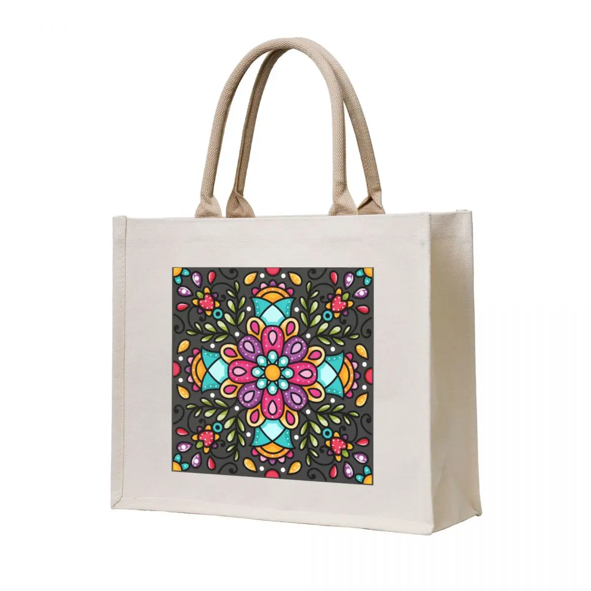 

Mexican style floral mandala Tote Bag cloth bag woman bag for beach shopping bags foldable reusable shopping