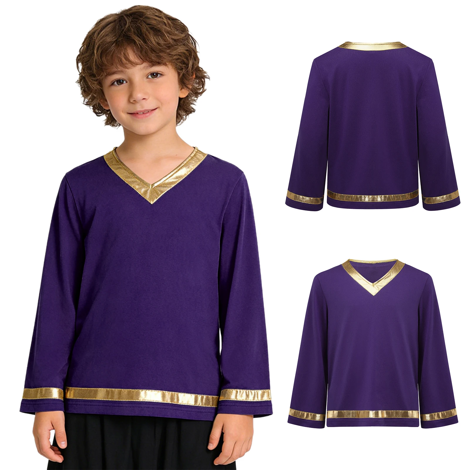 

Kids Boys Lyrical Dance Liturgical Praise Worship Tops Long Sleeve Pullover Shirts for Church Choir Stage Performance Costume