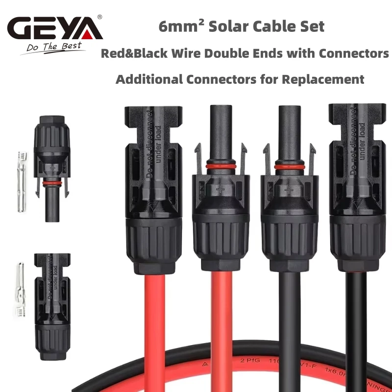1 Pair Solar Cable Solar Extension Cable with Connector 3/6/9Meters 6mm2 Solar Panel Cable Photovoltaic Wire 10AWG DC2000V
