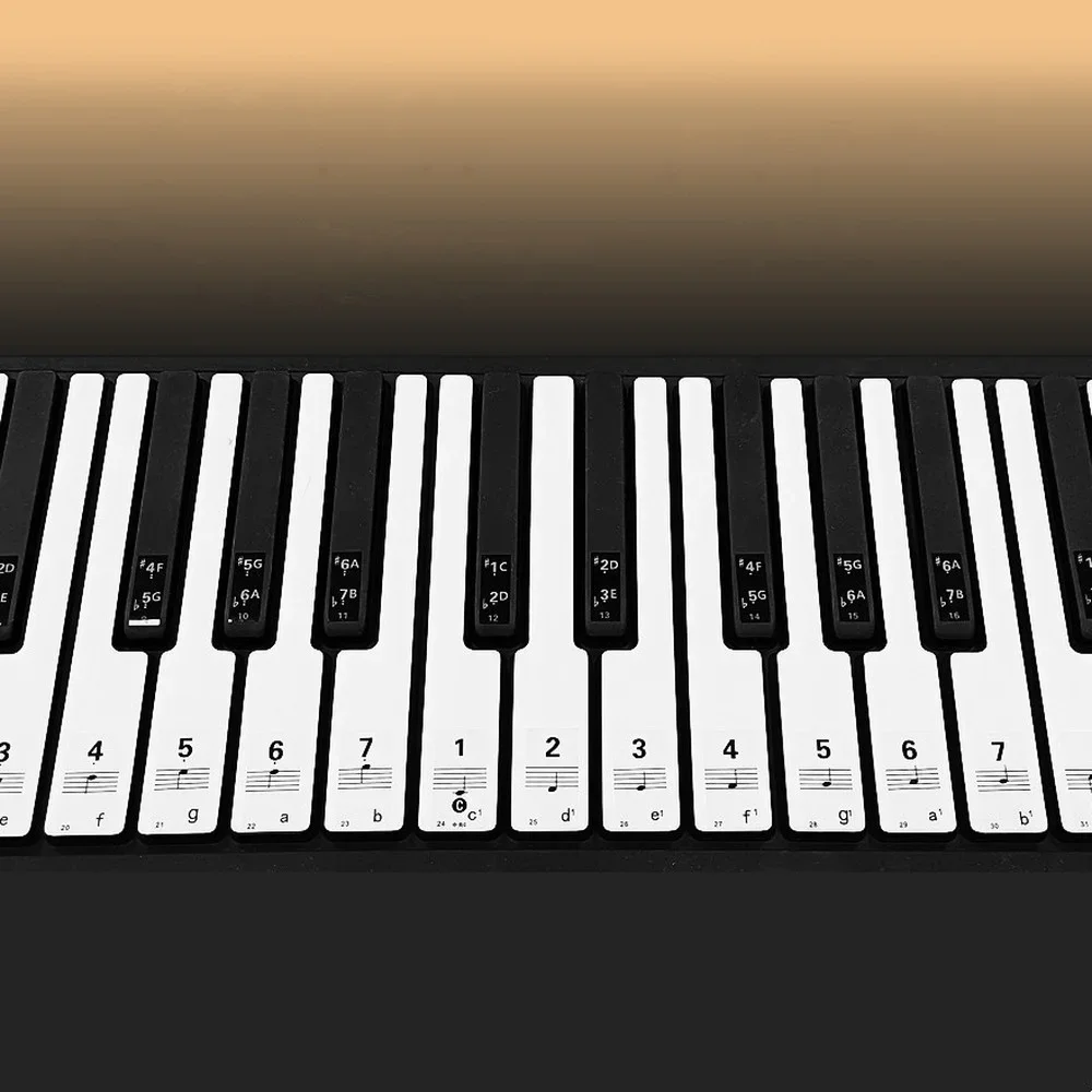 37/49/54/61/88 Key Transparent Piano Keyboard Stickers for Hand Roll Piano/Electric Piano Note Scale Musical Notation Beginners