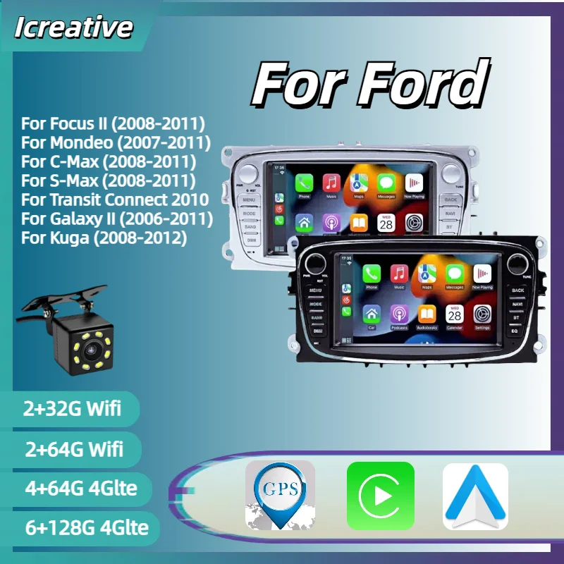 Car Radio Android for 2008-2011 Ford Focus II Mondeo 9 S-Max C-Max Galaxy Kuga Multimedia Carplay Wireless Autoaudio Navigation