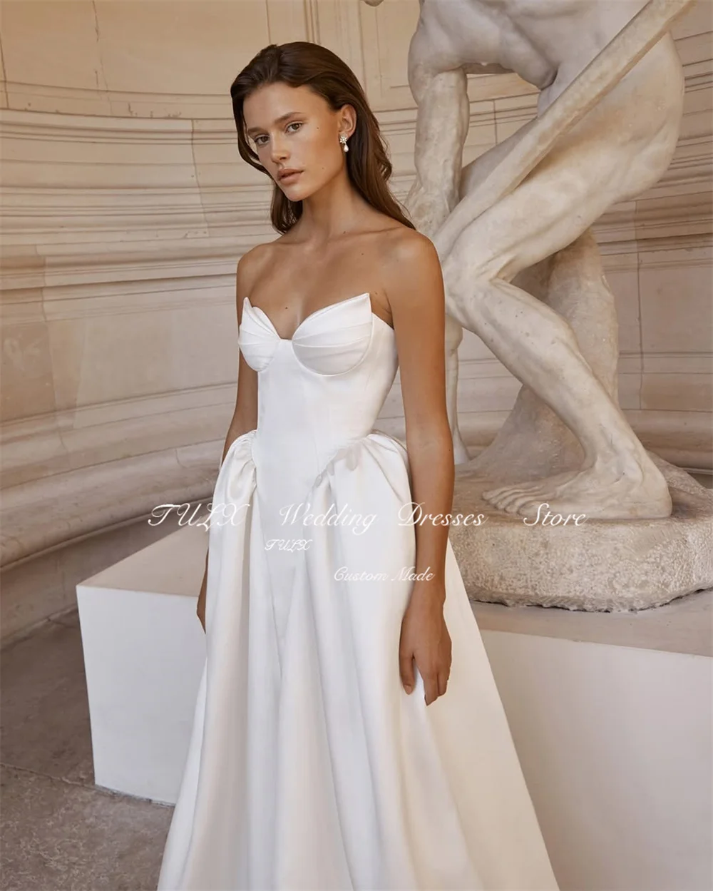 Tulx sexy marfim cetim vestidos de casamento querida sem mangas vestidos de noiva até o chão varredura trem robe de mariée personalizado 2026