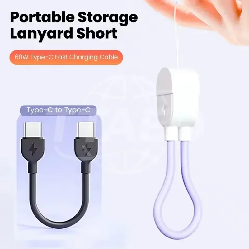 60W 17CM Short Cable Keychain 60W Type C To USB C Cable Fast Charging for IPhone 15 16 Samsung Xiaomi Power Bank USB C Data Cord