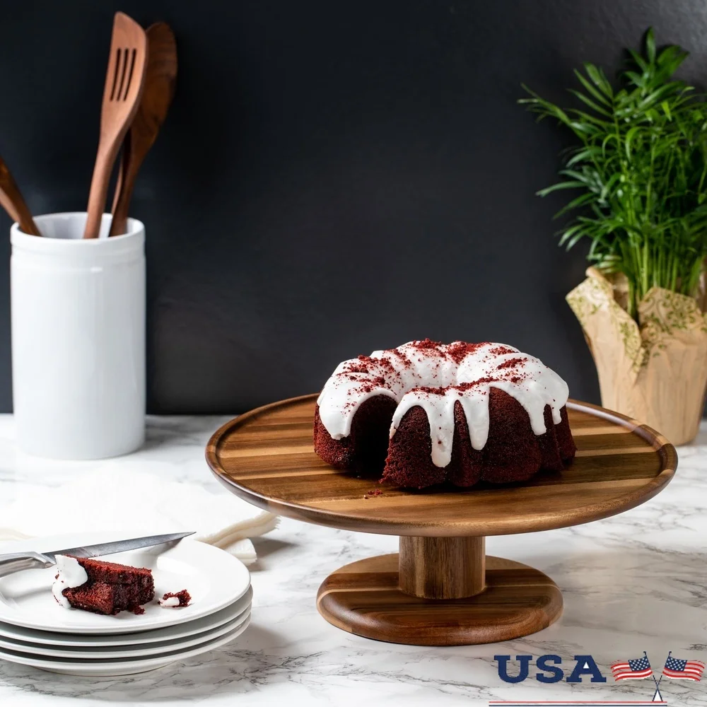 

Acacia Wood Round Cake Stand Durable Elegant Serving Display Parties Hand Wash Only 10.5 Inch Perfect Desserts