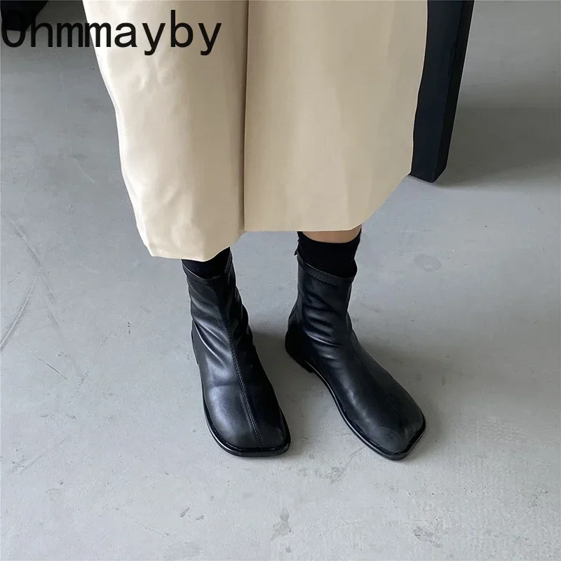 Autumn Women Slim Short Boots Fashion Back Zippers Flats Ankle Booties Comfort Soft Leather Female Shoes