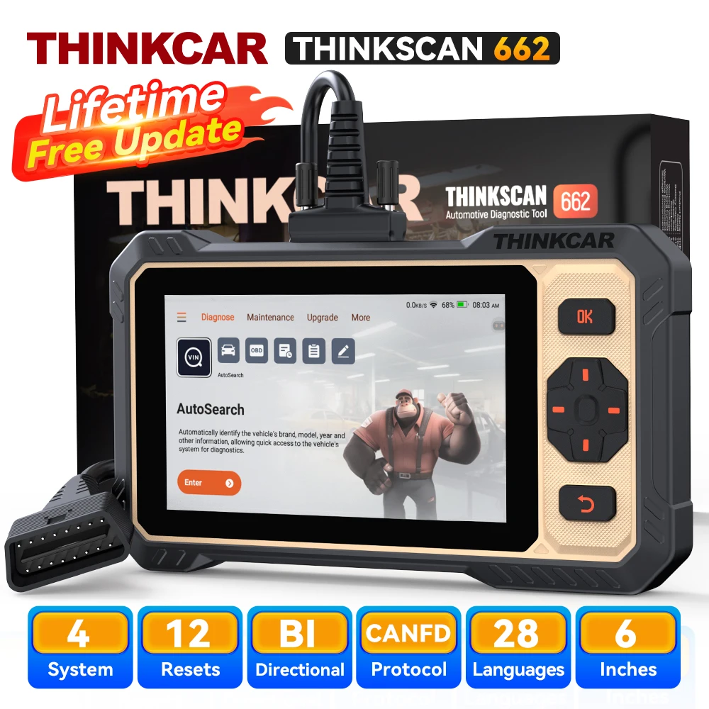 Thinkcar Thinkscan 662 Diagnostic Tools ECM/TCM/SRS/ABS Systems Car OBD2 Scanner 12 Resets Lifetime Free Update Car Scan Tools