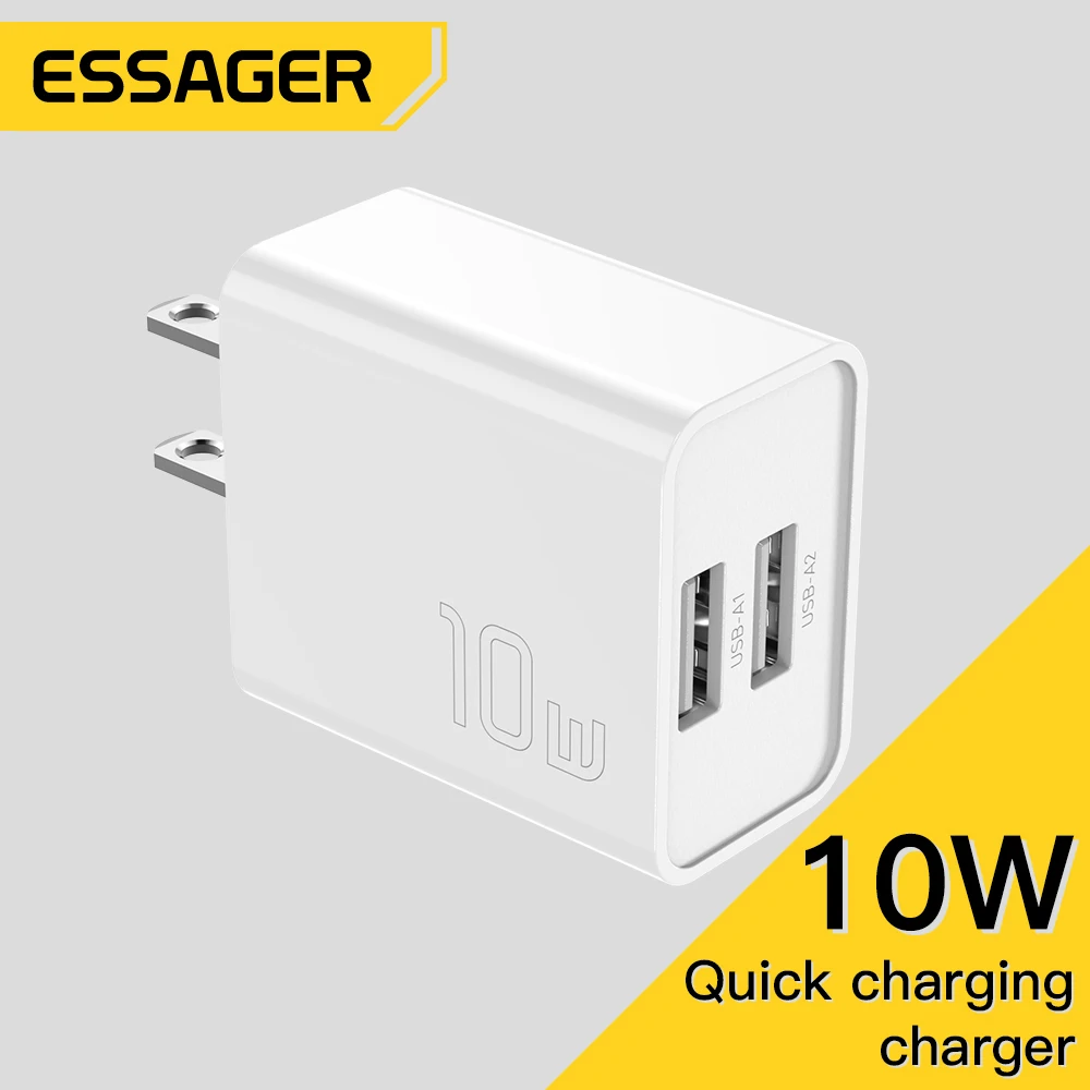 Essager Phone Charger Dual USB 10W US Charger Plug Portable Travel Wall Charger Adapter For iPhone 14 13 Pro Max Xiaomi Huawei