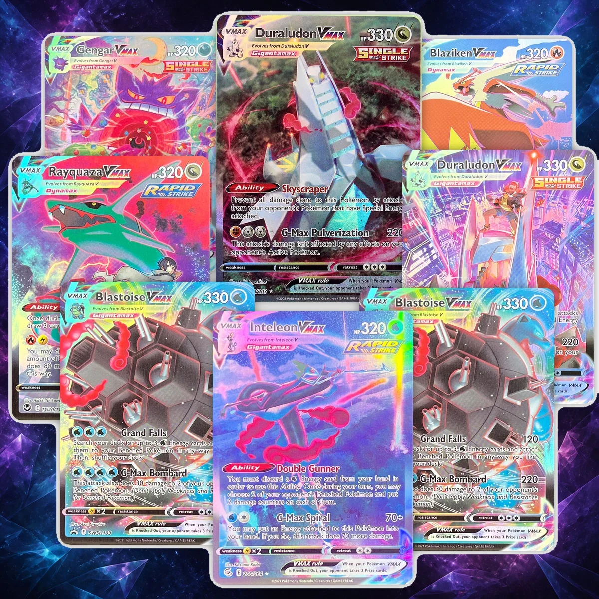 PKM Proxy Evolving Skies (EVS) Fusion Strike (FST) Gengar/Blastoise FOIL Cartes holographiques rares, collection PTCG, cadeaux, jouets