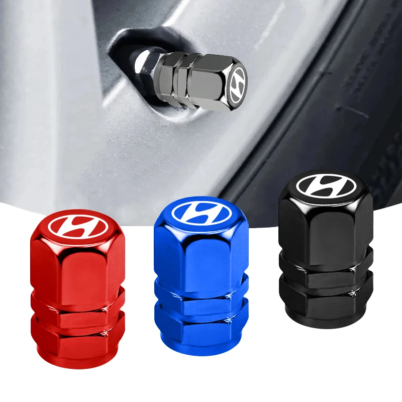 4Pcs Metal Car Wheel Valve Cap Dust Cover For Hyundai I40 I30 I20 I10 Venue Veloster Tucson Getz Sonata Auto Styling Accessories