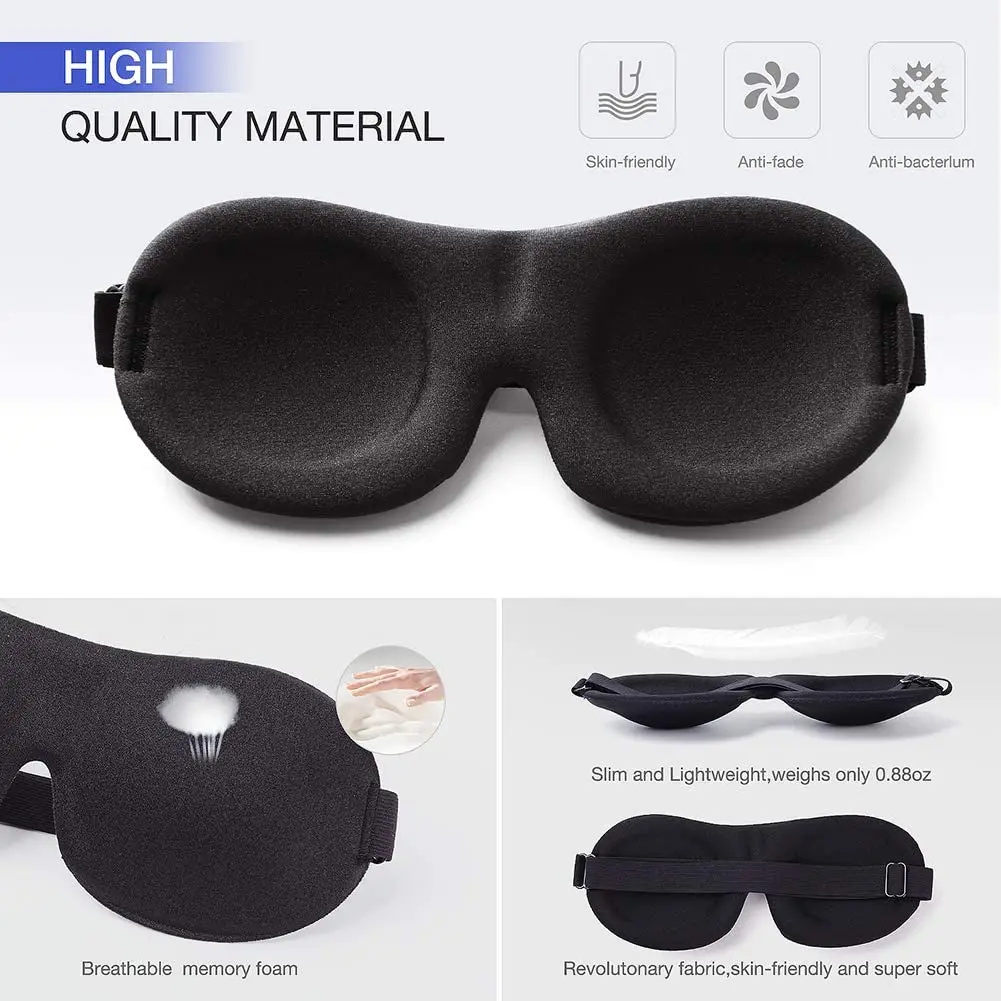 Upgraded Sleep Mask 3D Contoured Blackout Eye Mask for Sleeping with Adjustable Strap Soft Night Blindfold Eye Shades for Naps