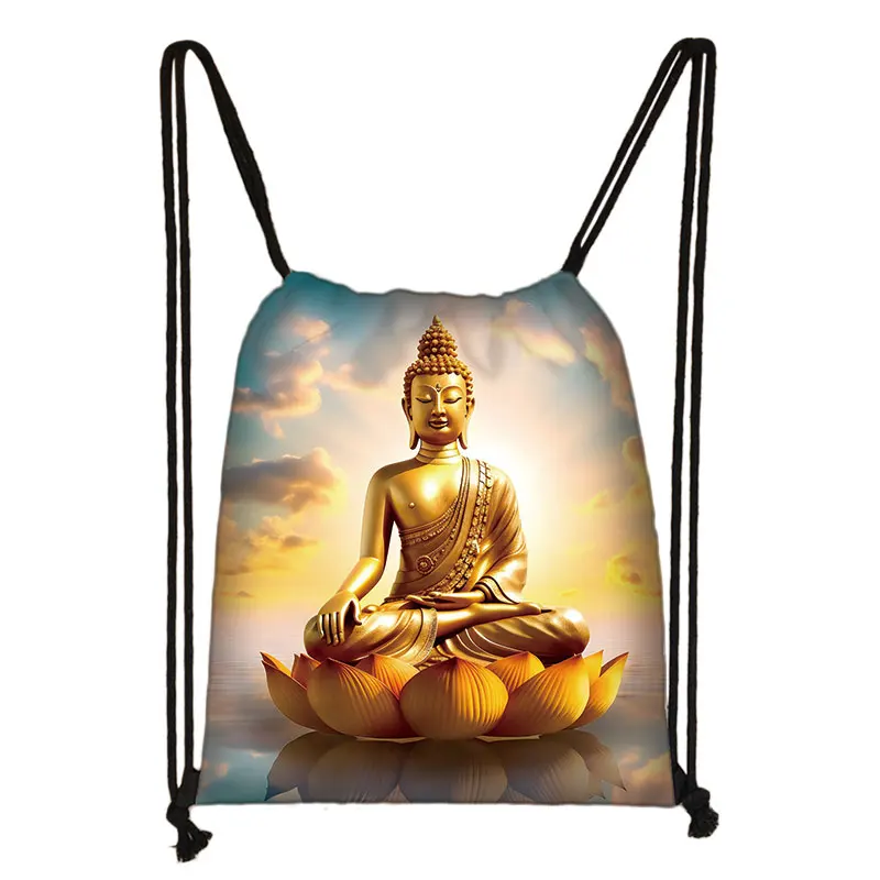 Buddhism God Print Backpack Women Men Shakyamuni Buddha Drawstring Bags Religious Zen Outdoor Storage Bag Shoes Holder Bookbags