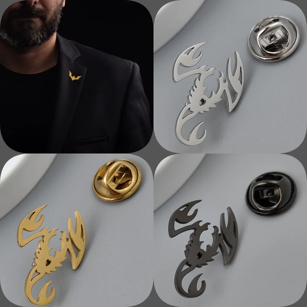 Scorpion gold plated badge, silver collar brooch, men's lapel pin black, suit accessories set, father husband gift