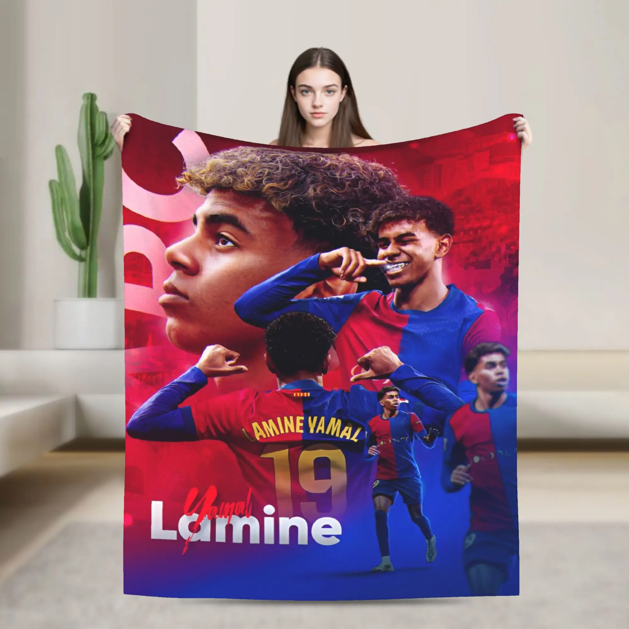 Lamine Y-Yamal Football Number 19 Flannel Throw Blanket  Blankets for Home Travel Soft Quilt