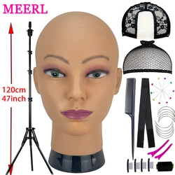 Bald Mannequin Head With Tripod Professional Cosmetology For Wig Making, Display wigs, hairs with Wig Accessories Styling Kit