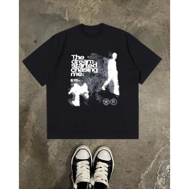 

Summer T-shirt Crew Neck Cotton Short Sleeve Shadow Printed Top High Quality Harajuku Streetwear Vintage Graphic Unisex