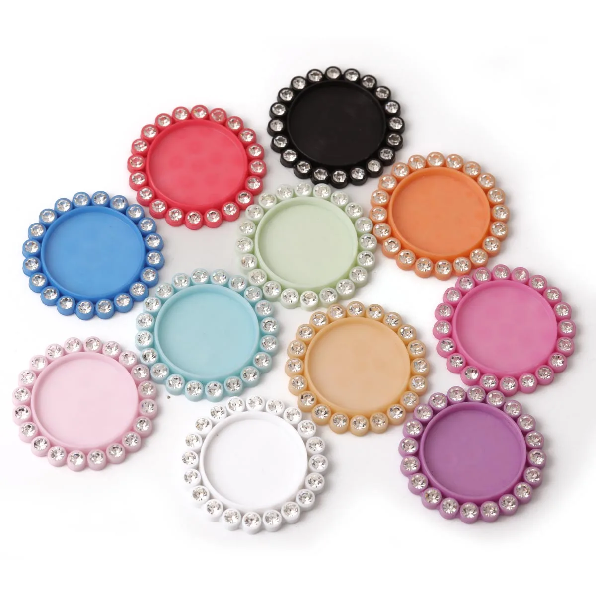 Base de Cabochon ronde en résine, taille intérieure 20mm, réglage en résine, strass blancs, plateau de Base vierge coloré pour bricolage, fournitures de fabrication de bijoux, 5 pièces