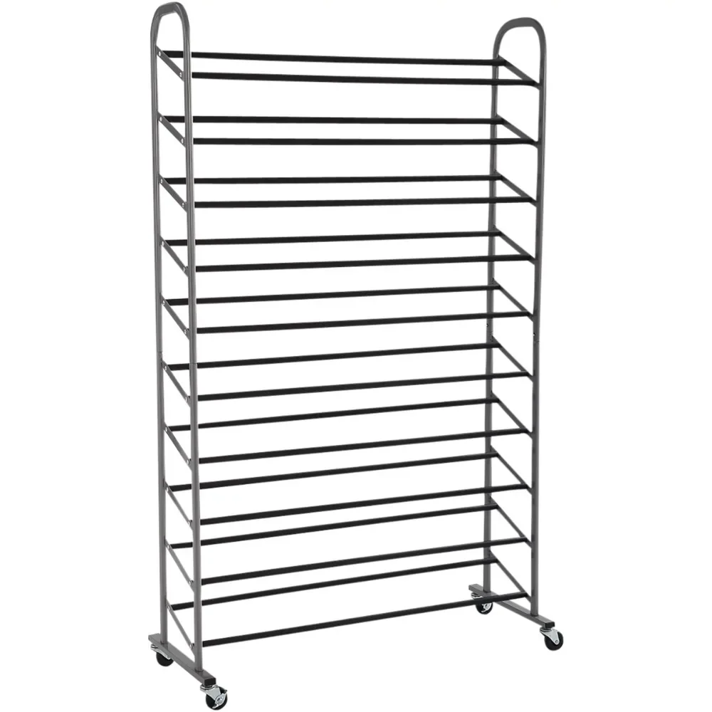 10-Tier Rolling Shoe Rack, Silver Finish, up to 30 Pair of Shoes