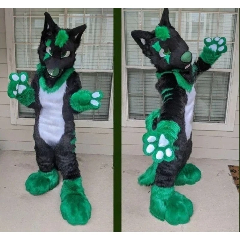 

Green Fur Fox Dog Husky Mascot Costume Furry Fursuit Halloween Christmas Wolf