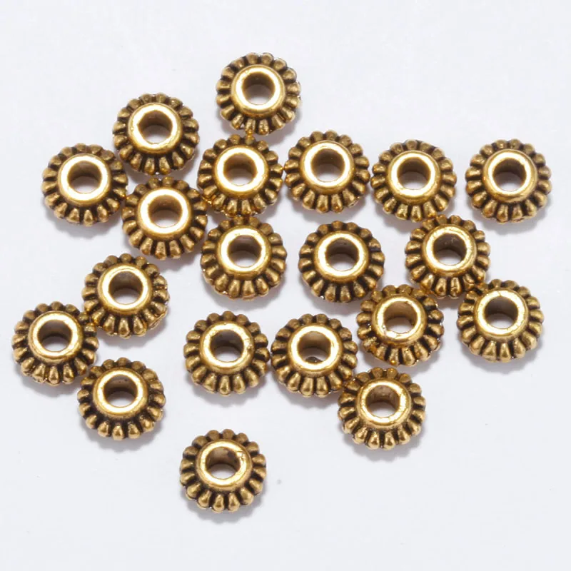 100Pcs 6MM Antique Tone Wheel Gear Metal Spacer Beads For Needlework Big Hole Charms For DIY Jewelry Making Bracelet Finding