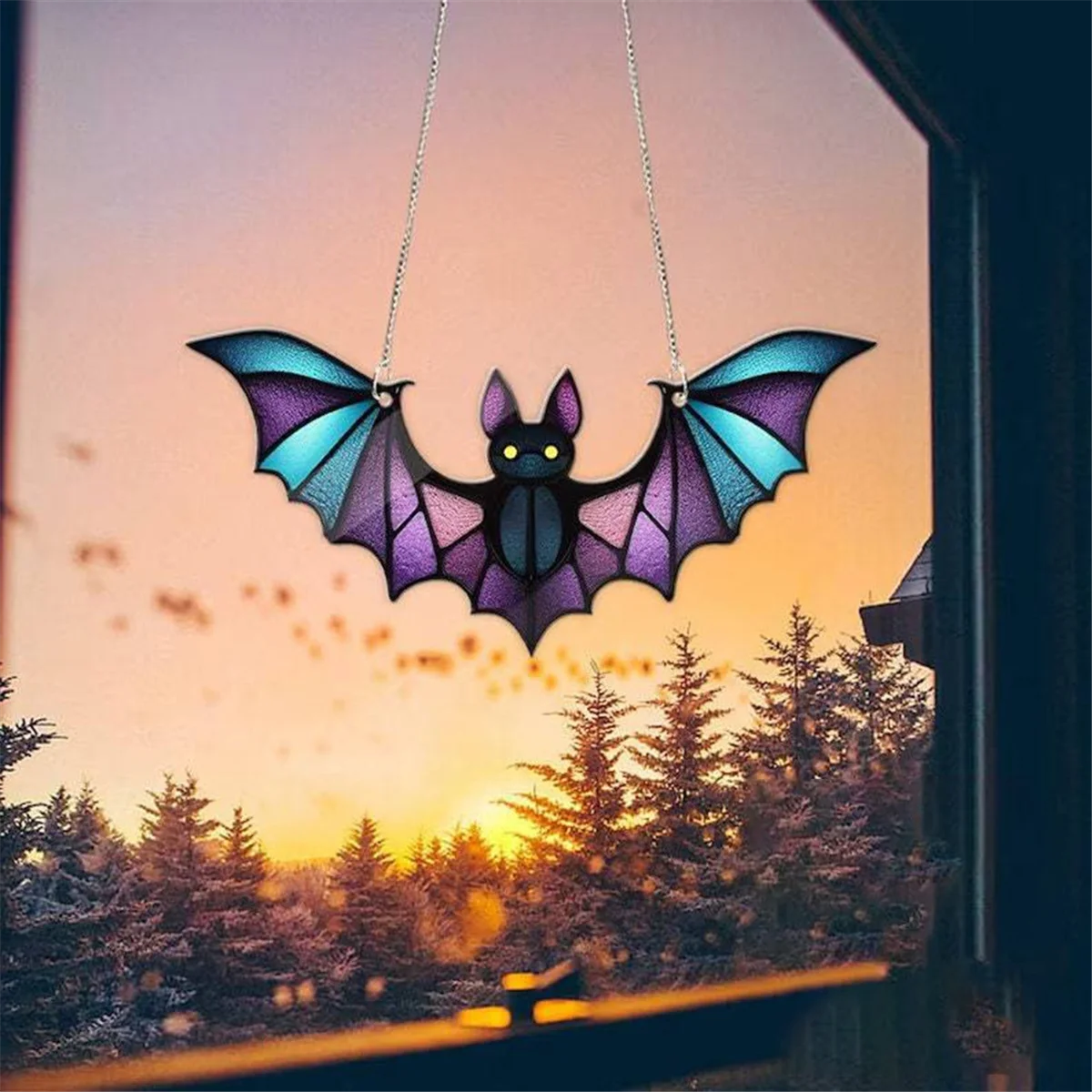 Halloween Bat Stained Glass Suncatcher Window Hanging Acrylic Wall Art Suncatcher Decoration Ghostss Festival Colorful,B