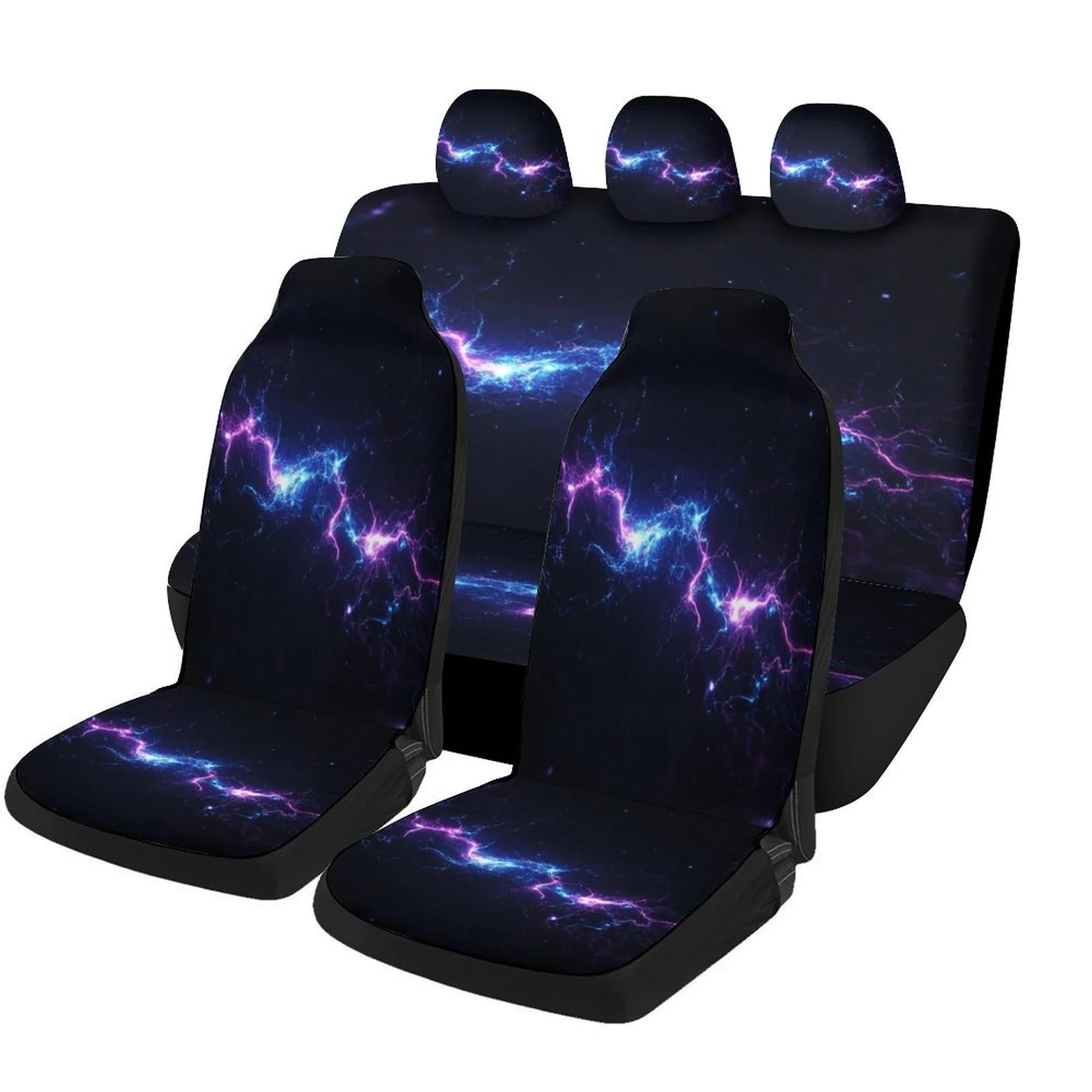 

Space Lightning Themed Car Seat Cover Set - Vibrant Blue & Purple For Galaxy Design, Universal Fit For Most Cars, Machine Washab