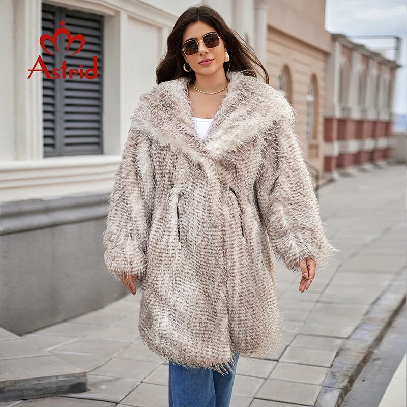 Astrid High-end Tassel Fur Coat Women 2024 Winter Loose Hooded Colorful Fur Jacket Plus Size Female Luxury Furry Overcoat Girl