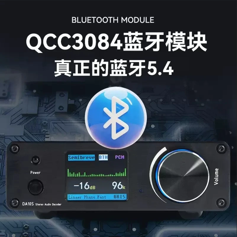 Dual ES9038 DSD512 DA10S Bluetooth 5.4 USB Decoder HiFi Fever, DAC with QCC3084 for Audio System and Headphone Use
